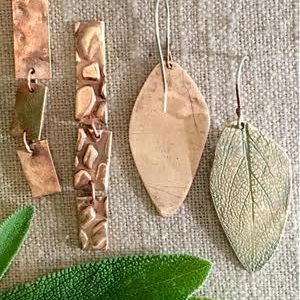 Kelly-Kinser_textured-metal-clay-earrings_Beadology-Iowa Textured BronzCLay Earrings