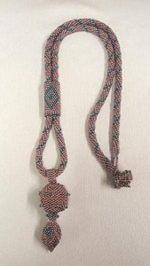 Peyote-Slide_Spiral_Herringbone_Necklace_Beadology-Iowa Beaded Necklace with Slide and Bell Filled Pendant