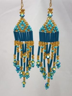 Brick-Stitch-Earrings-Fringe-Blue-Gold_Beadology-Iowa Brick Stitch Earrings with Fringe Kit