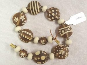 Brown-Ivory_Flowers-Dots_Lampwork_Beadology-Iowa Flowers, Stripes, and Dot Lampwork