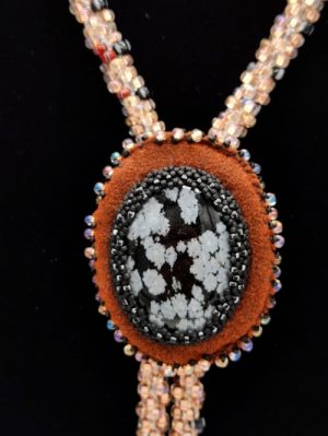 Beaded Bolo with Snowflake Obsidian
