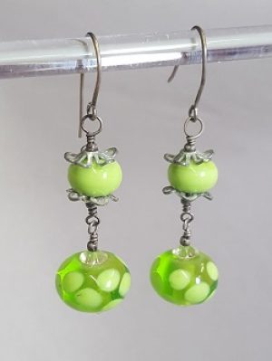 Green-Dot-Lampwork-Earrings_Beadology-Iowa Green Dot Lampwork Earrings