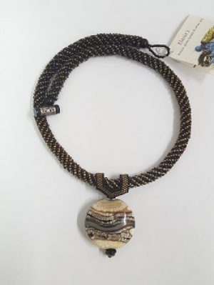 Kumihimo-Lampwork_Laurel-Kubby_Elasias_Beadology-Iowa Kumihimo Necklace with Elasia's Lampwork