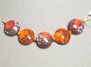 Orange-Floral-Lentil-Lampwork_Beadology-Iowa Orange Floral Lentil Lampwork Set