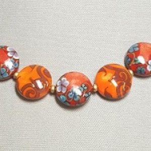 Orange-Floral-Lentil-Lampwork_Beadology-Iowa Orange Floral Lentil Lampwork Set