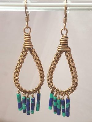 Zanetta-Hoehle_Azurite-Hoop-Earrings_Beadology-Iowa Azurite Bronze Hoops