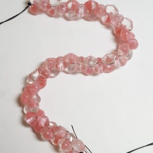 Pink-Clear-Barbell_Beadology-Iowa Vintage Glass Strand: Pink and Clear Barbells