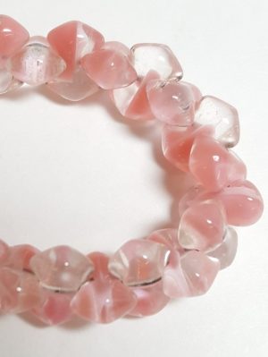 Pink-Clear-Barbell_closeup_Beadology-Iowa Vintage Glass Strand: Pink and Clear Barbells