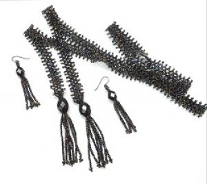 1920-Weave-Necklace-Earrings-Set_Beadology-Iowa 1920's Weave Necklace & Earrings Set (made with hematite beads)