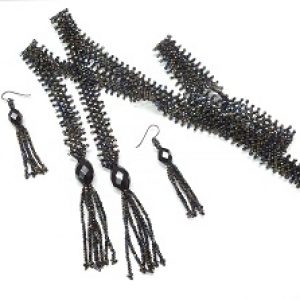 1920-Weave-Necklace-Earrings-Set_Beadology-Iowa 1920's Weave Necklace & Earrings Set (made with hematite beads)