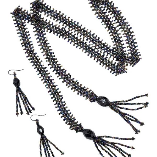 1920's Weave Necklace & Earrings Set (made with hematite beads)