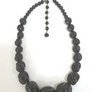 1940's-refurbished-collection_carved-graduated_black_Beadology-Iowa 1940's Refurbished Black Graduated Carved Glass Necklace