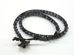 Wrapped Stone Bracelet--Snowflake Obsidian