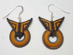Mustard Glass Disk Earrings with Wings