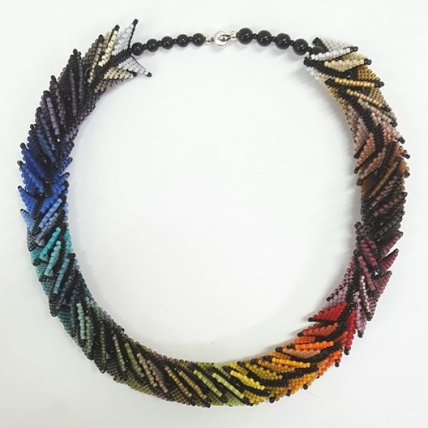 Warped-Square-Necklace_peyote_Laurel-Kubby_Beadology-Iowa Warped Square Necklace in Full Color
