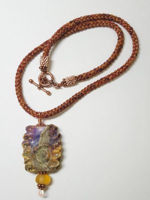 Kumihimo-Lampwork_screen_Laurel-Kubby_Beadology-Iowa Kumihimo Necklace with Warm Tone Lampwork Bead