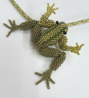 Frog-necklace_Laurel-Kubby_closeup_Beadology-Iowa Leap into Spring