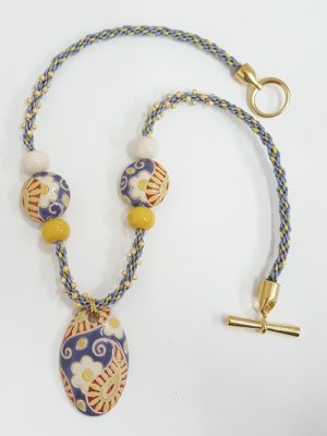 Kumihimo-ceramic_Golem-Studio_Laurel-Kubby_Beadology-Iowa Ceramic Flower Kumihimo Necklace
