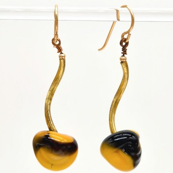 Mustard & Black Art Bead Earrings