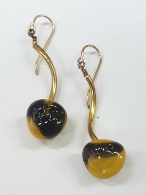Mustard & Black Art Bead Earrings