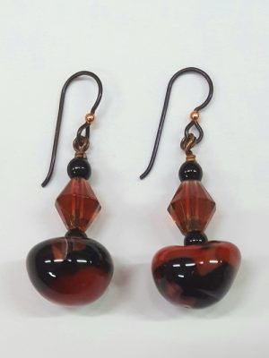 Lampwork-Headpin_Red-Black_Niobium_Karen-Kubby_Beadology-Iowa Red & Black Art Bead Earrings