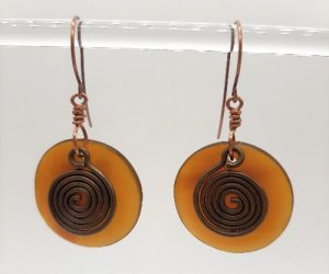 Copper and Horn Swirl Earrings