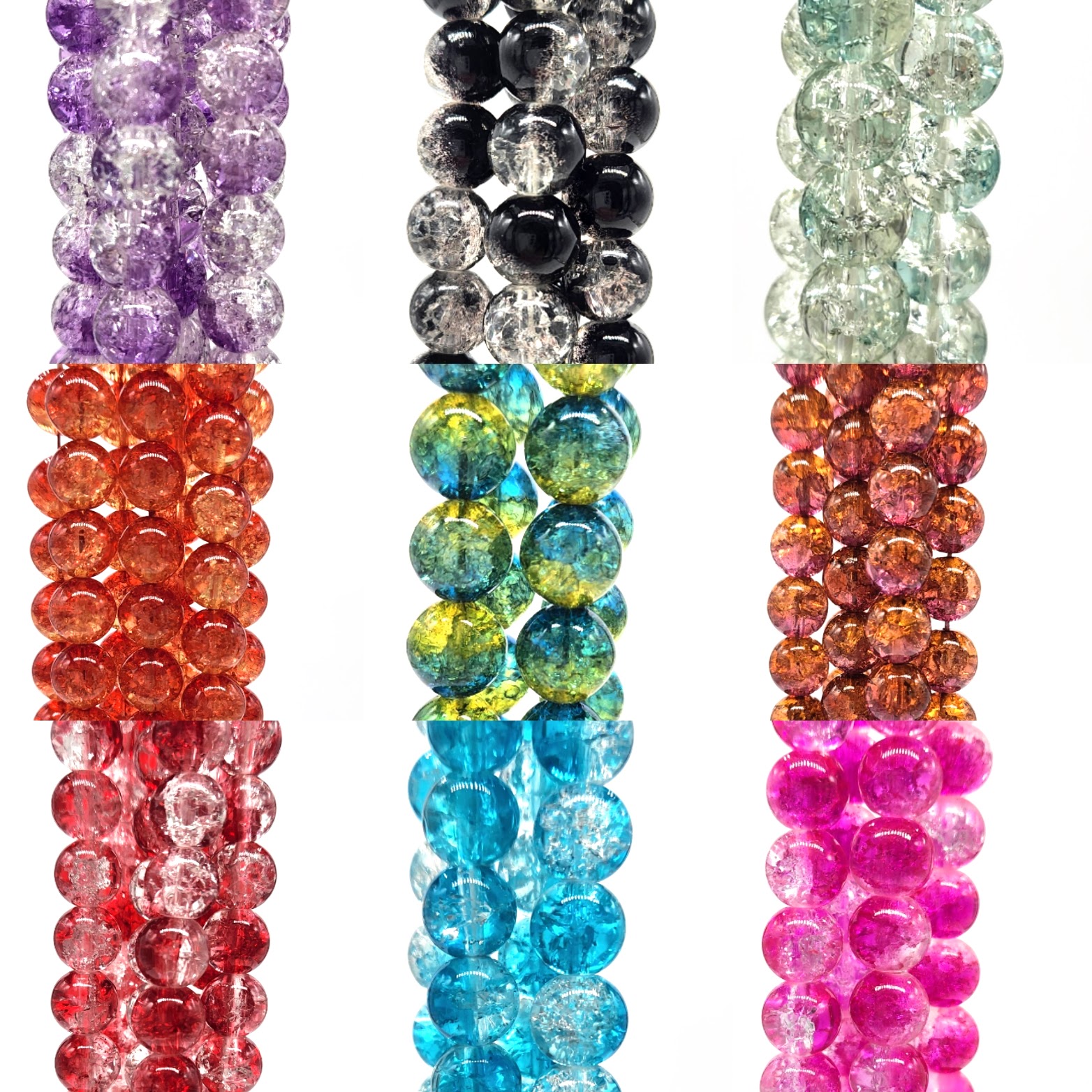 100pcs 10mm Crackle Beads 10 Color Glass Round Beads Crystal