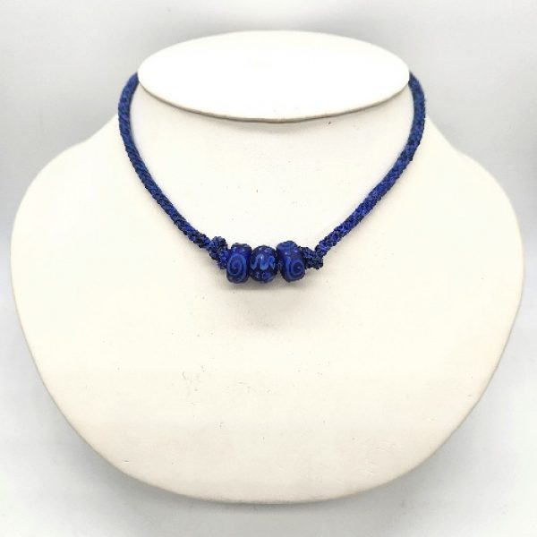 Blue Kumihimo Ribbon Necklace with Lampwork Beads