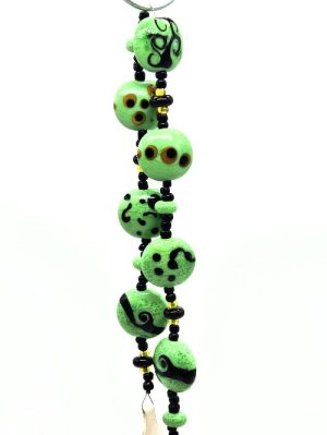 Green Lampwork Beads with Black Designs