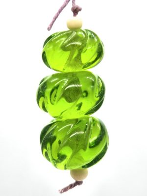 Twisted Green Lampwork Rondels