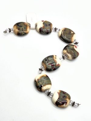 Cream and Warm Gray Squared Oval Lampwork Coins