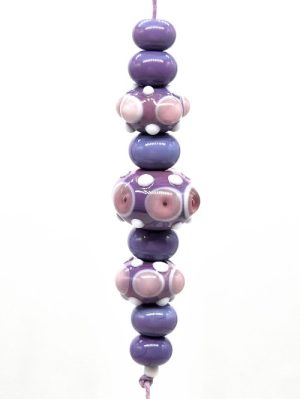 Purple Lampwork Rondels with White Dots