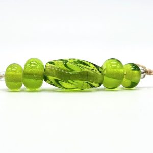 Twisted Green Lampwork Glass Barrel with Matching Rondels