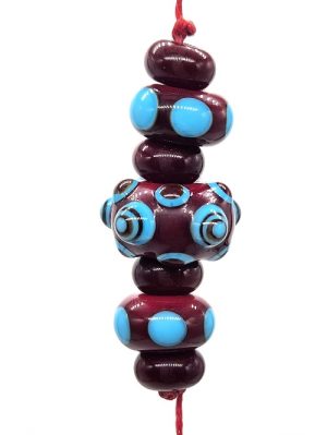 Maroon and Blue Dotted Lampwork Rondels