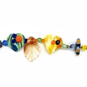 Hearts, Leaf, and Disk Lampwork Glass Strand