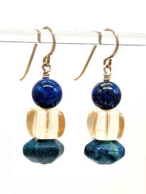 Lapis, Glass, and Chrysocolla Earrings