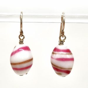 Pink, Gold, and White Swirl Earrings