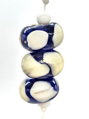 Royal Blue Lampwork Rondels with Creamy Splotches