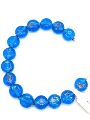 Flat Electric Blue Lampwork Circle with Coppery Splashes