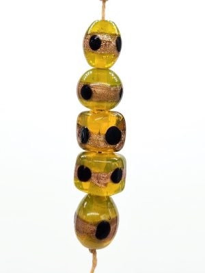 Multi-shape Transparent Yellow Lampwork with Aventurine Stripes and Black Dots