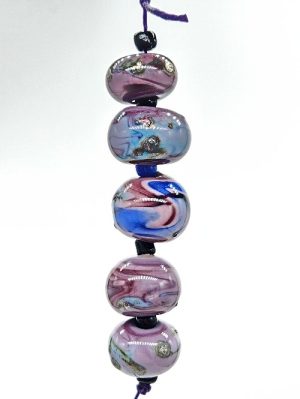 Purple and Blue Lampwork Rondels with Embedded Silver