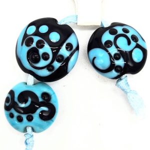 Sky Blue and Black Puffy Lampwork Coins
