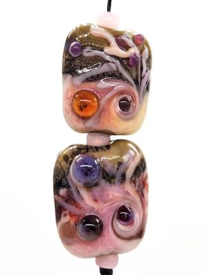 Square Lampwork Pair with Veins, Whirls, and Raised Dots