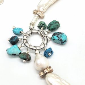 Pearl, Sterling, and Turquoise Necklace