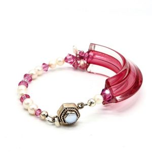 Pink Furnace Glass Bracelet with Pearls and Swarovski Crystals