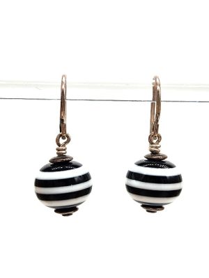 Black and White Striped Drop Earrings