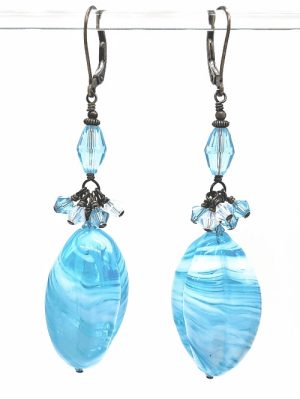 Hollow Blue Glass Earrings with Swarovski Clusters