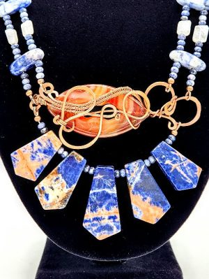 Copper, Sodalite, Carnelian, and Moonstone Necklace