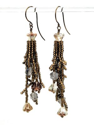 Antique Brass Colored Branched Fringe Earrings