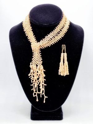 Freshwater Seed Pearl Twenties Weave Lariat with Branched Fringe